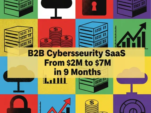 Illustrated cover for the B2B cyber security SaaS case study, showing servers, padlocks and a rising revenue chart