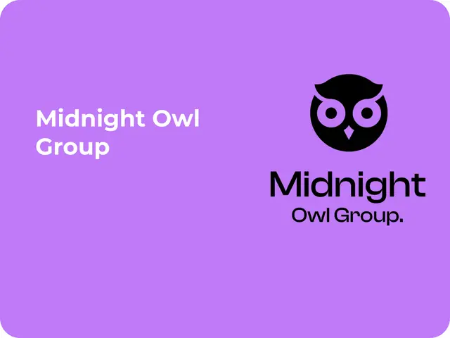 Midnight Owl Group owl logo on a purple background