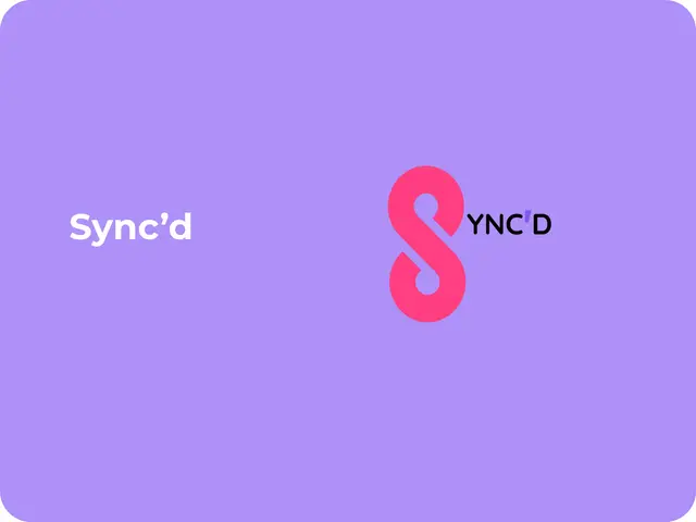 Sync'd logo in pink on a purple background