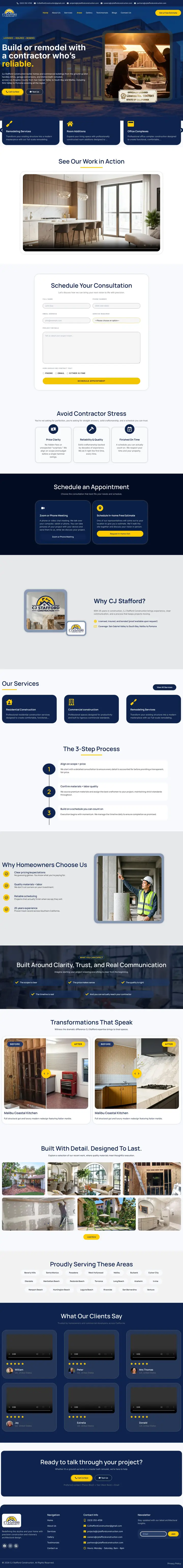 Full homepage of the CJ Stafford Construction website