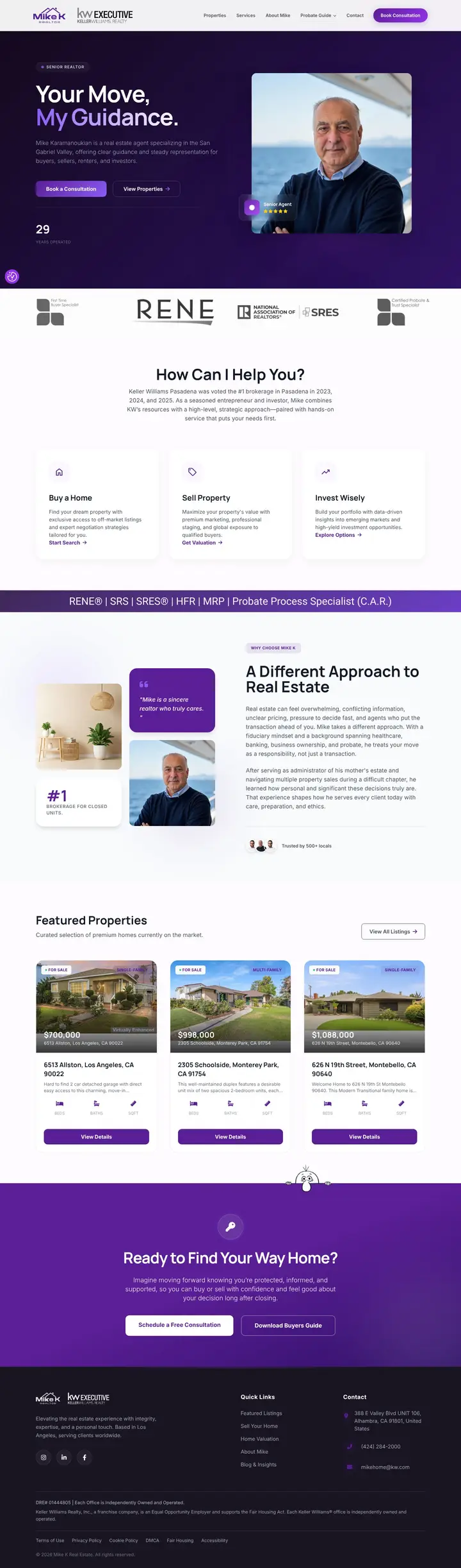 Full homepage of the Mike K Realtor website