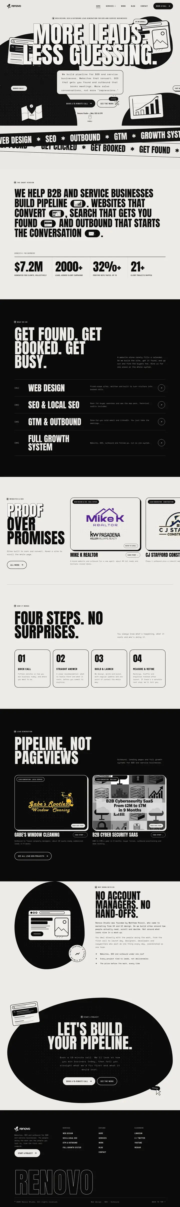 Full homepage of the Renovo Studio website